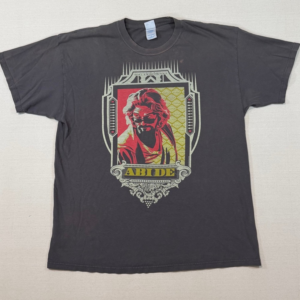 The Big Lebowski Abide Shirt Mens XL Gray M&O Knits Graphic Tee Movie The Dude